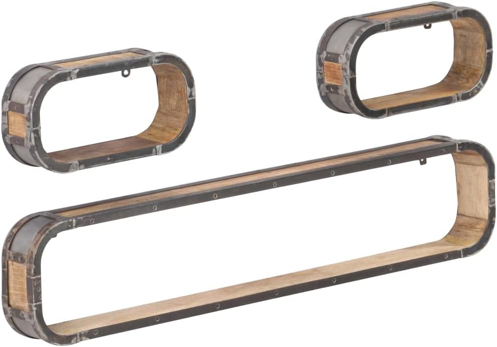 Industrial Style 3 Piece Wall Shelf Set,Floating Shelves,Wall Storage Shelves,Wall Mounted Shelf Organizer Display Shelf,for Living Room,Bedroom,Kitchen,Office,Solid Mango Wood