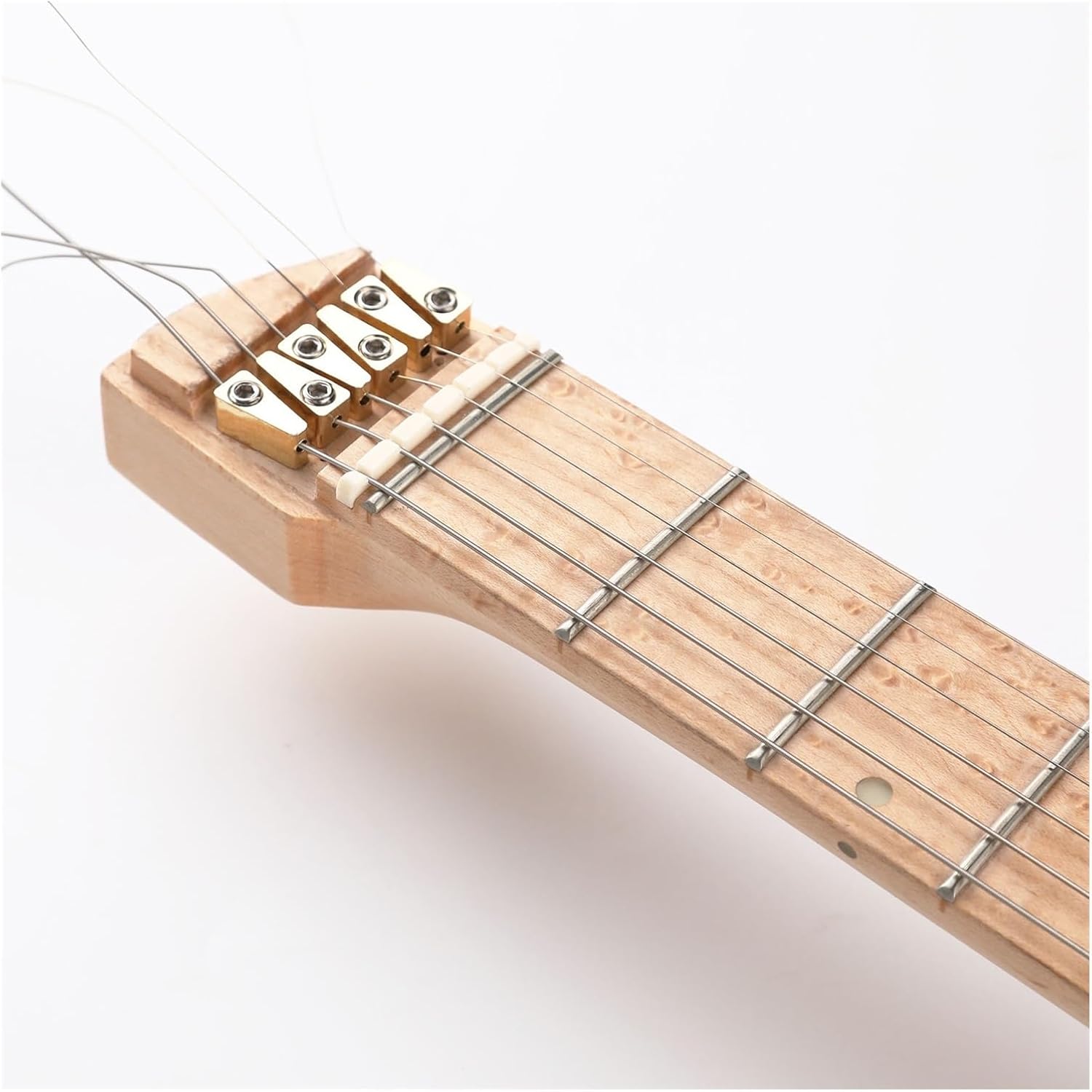 Headless Electric Guitar 6 String Fanned Fret Headless Electric Travel Guitar Ash Wood with Flame Maple Veneer