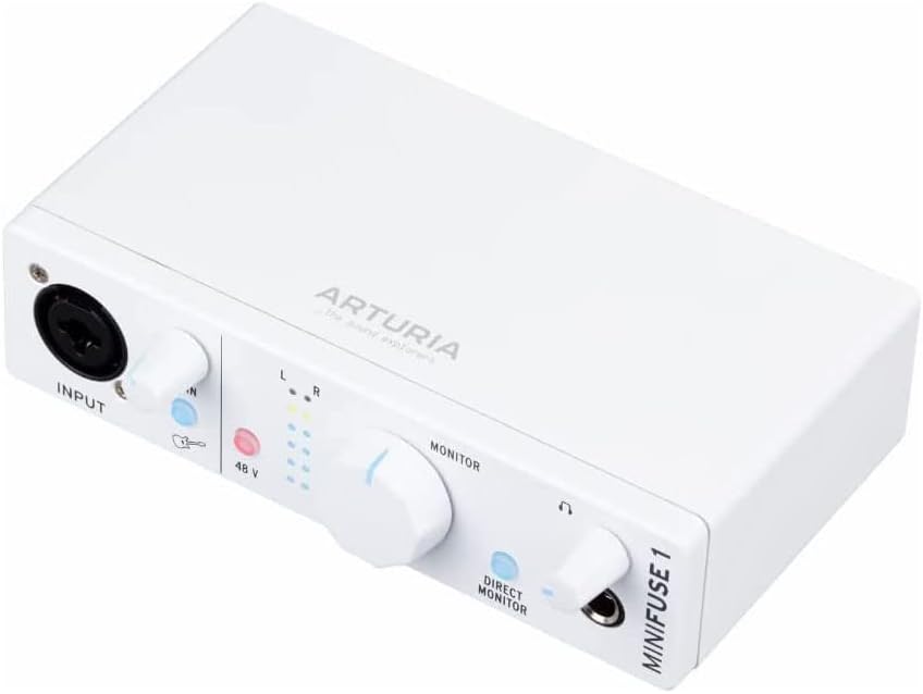 Arturia MiniFuse 1 Portable USB Type-C Audio Interface (White) with Studio Pro Monitor Headphones and XLR-XLR Cable