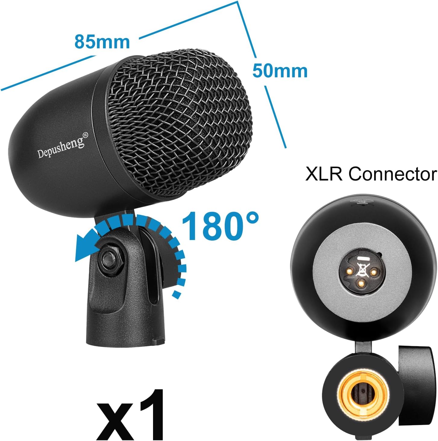 Depusheng 5-Piece Drum Microphone Set with 3 Dynamic Percussion Microphones and 2 Condenser Percussion Microphones, Ideal for Instrument Recording and Music Production