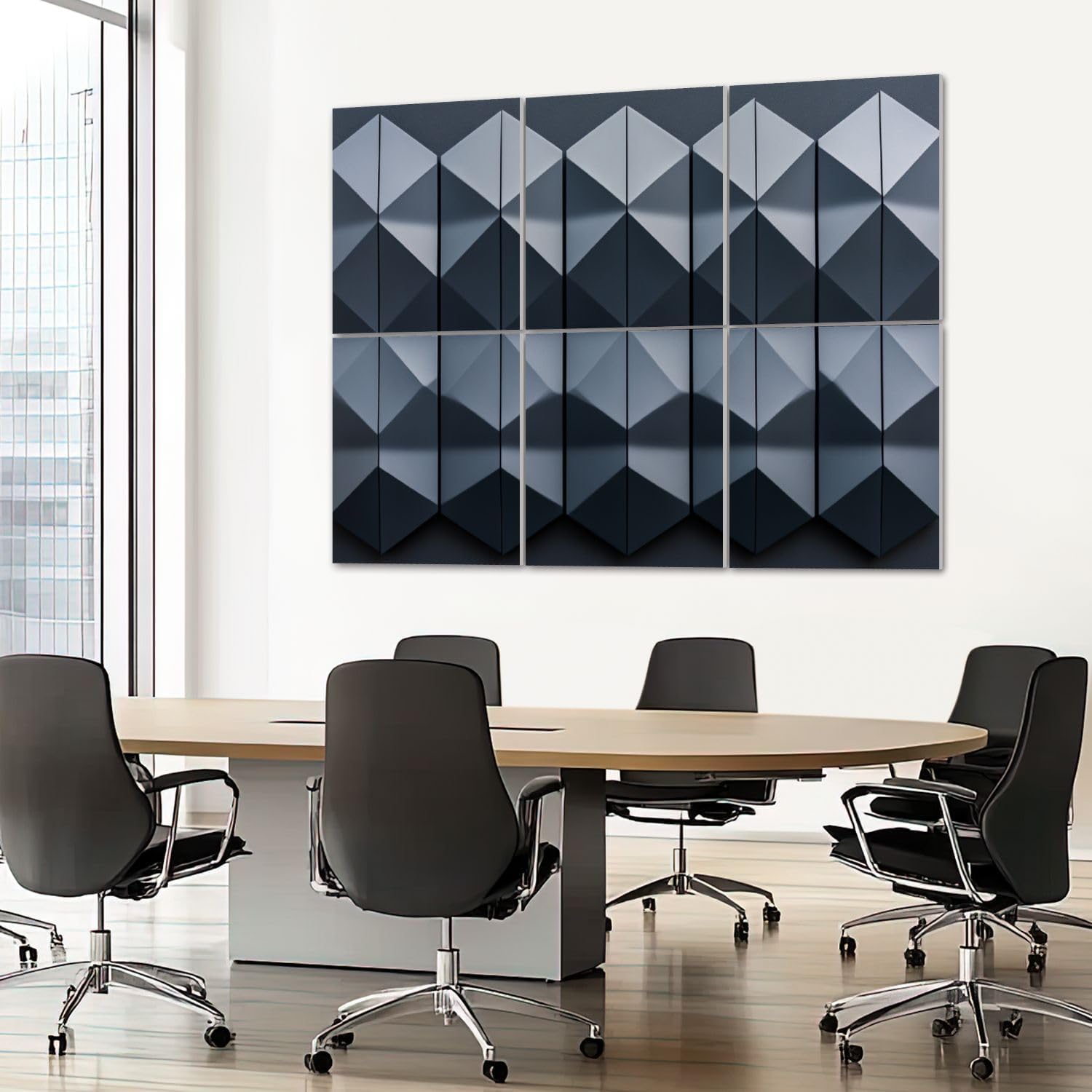 6 Pack Art Acoustic Panels Sound Absorbing Geometric Dark Gray Repeating Patterns Symmetrical Shapes Three Decorative Soundproof Wall Panels Self Adhesive for Recording Studios Office 72