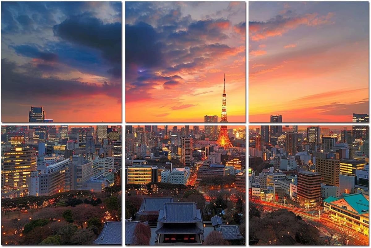6 Pack Art Acoustic Panels View Tokyo skyline sunset Soundproof Wall Panels, 48