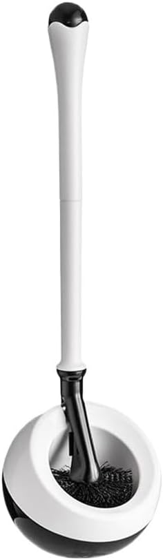 Toilet Brush Round Floor Mounted Toilet Brush with Breathable Base Plastic Toilet Brushe Black White Long Handle Toilet Brush Deep Cleaning