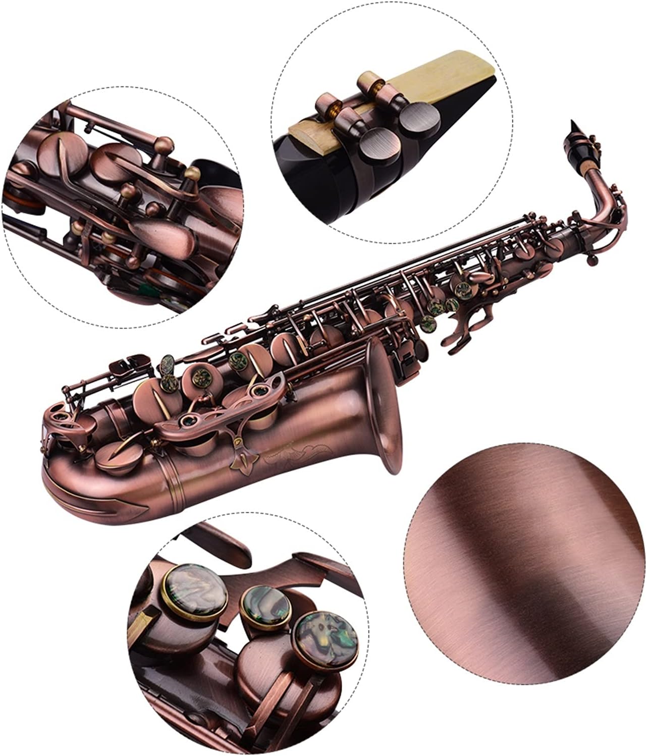 Professional Saxophone High Grade Red Bronze Bent EB Alto Saxophone E-Flat Sax Carved Pattern Woodwind Instrument with Carry Case Gloves Brass Sax Beginners Kit