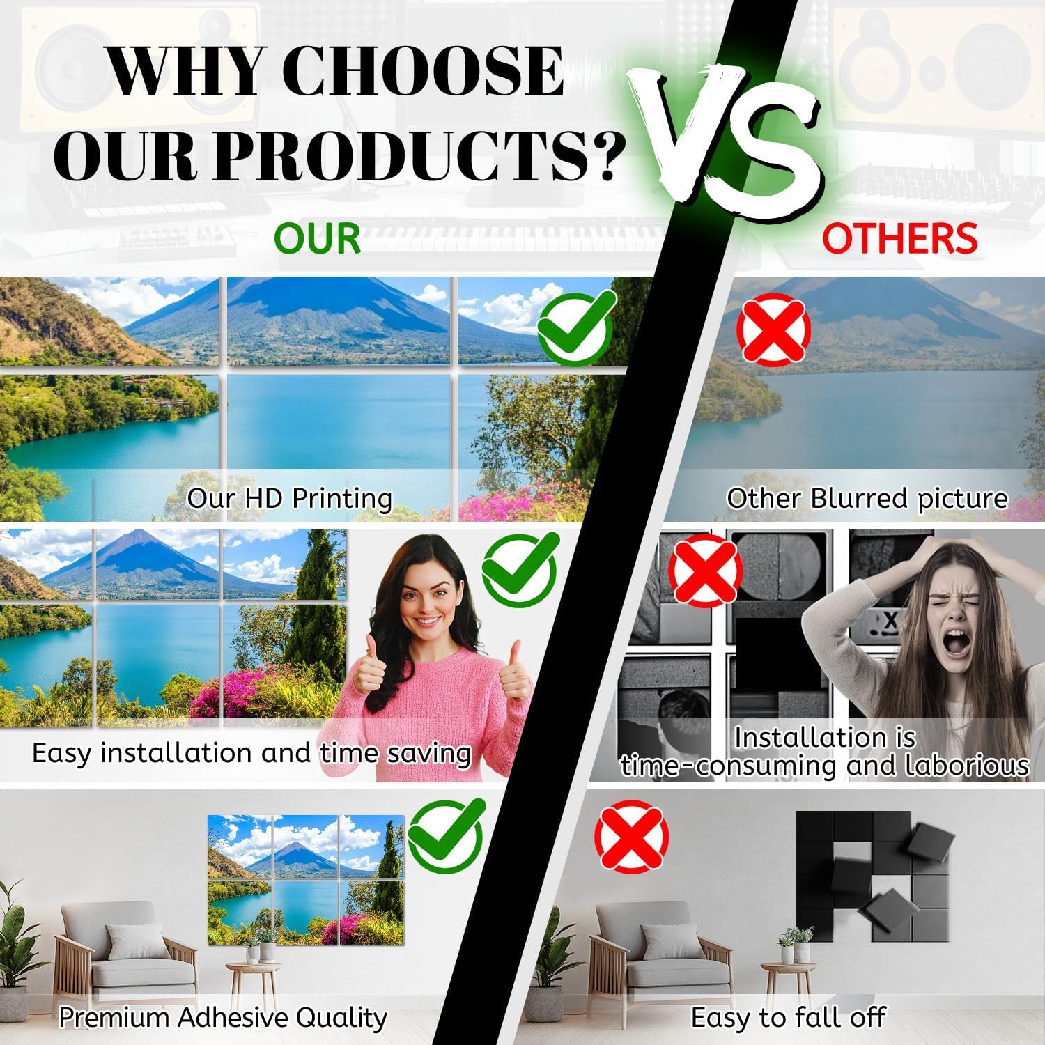 6 Pack Art Acoustic Panels Beautiful bay Lake Atitlan view to Volcano San highlands Guatemala Sound Absorbing Panel 48