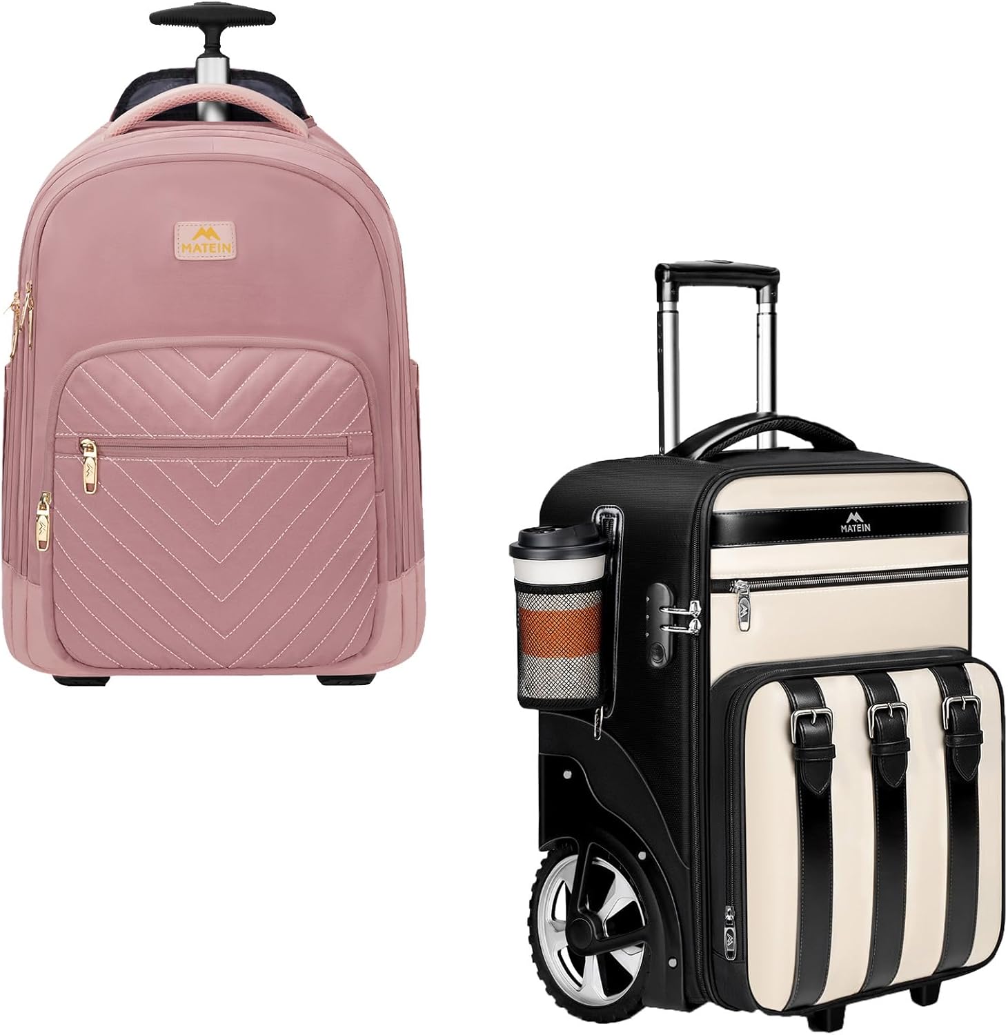 MATEIN Rolling Backpack for Women with Large Wheels, Anti Theft Fashion Wheeled Travel Backpack Fits 17