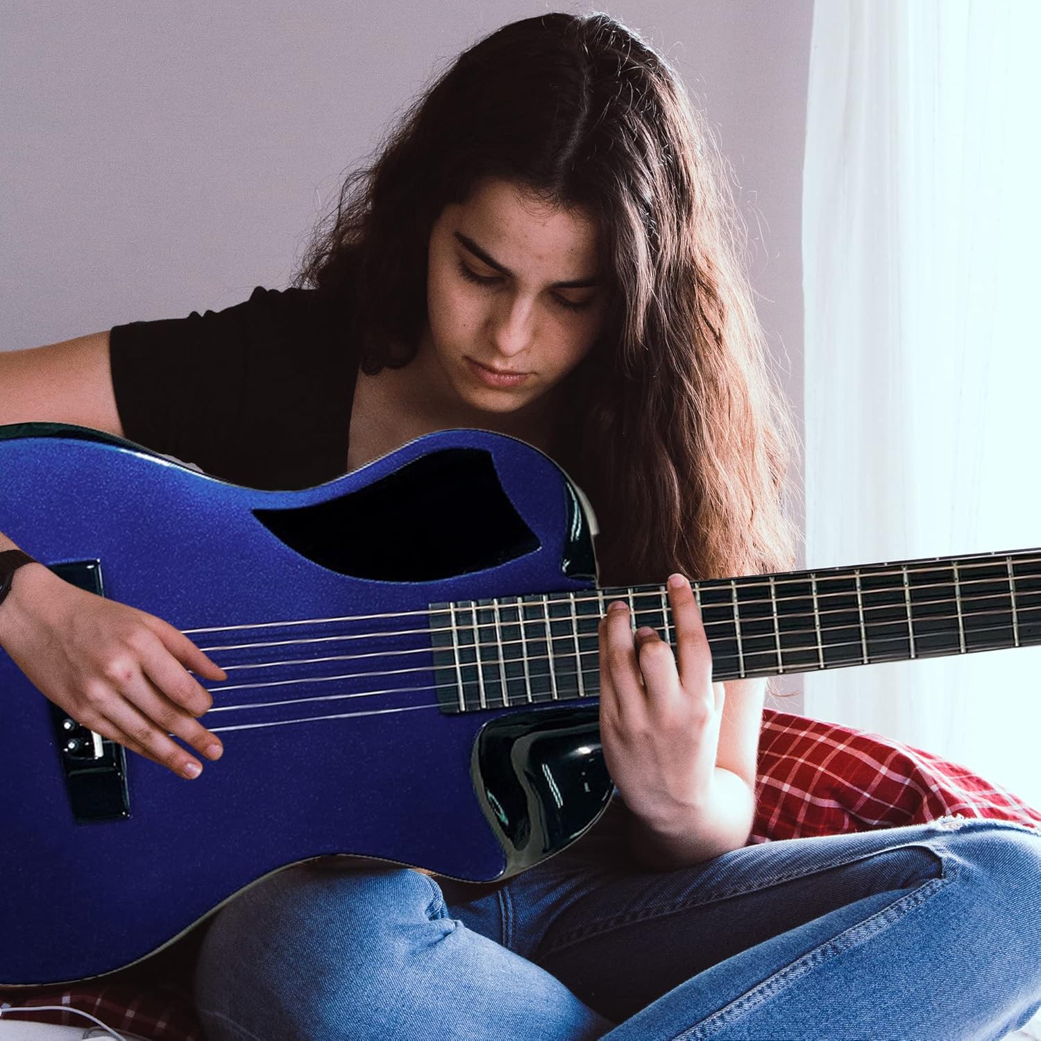 Journey Instruments Carbon Fiber Travel Guitar – OF660BP Traveling Acoustic Guitar with Collapsible Patented System – Portable Backpack Case (Blue Purple Matte)