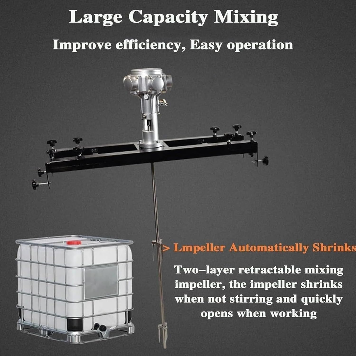 265 Gallon/1000L IBC Tote Mixer Pneumatic Paint Mixer with Support Hanger, 1/2HP, 3/4PHP, 1HP Paint Stirring Machine, Commercial Pneumatic Agitator, Folding Propeller and Stirring Rod