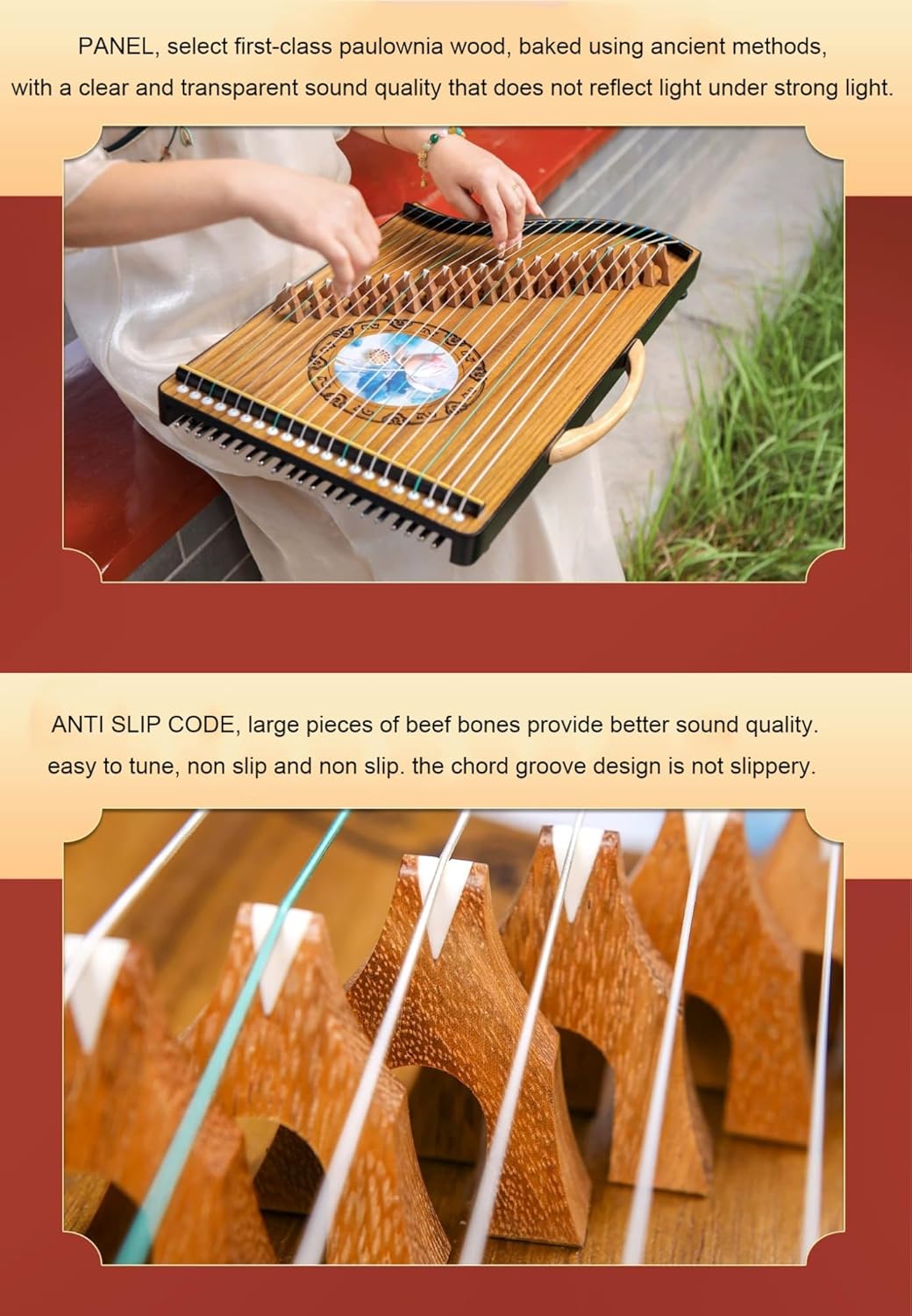 Chinese Guzheng Suitable for Beginner/Professional, Portable Guzheng Exerciser with Backpack/Full Accessories, 60x35 CM, 21 Strings Guzheng