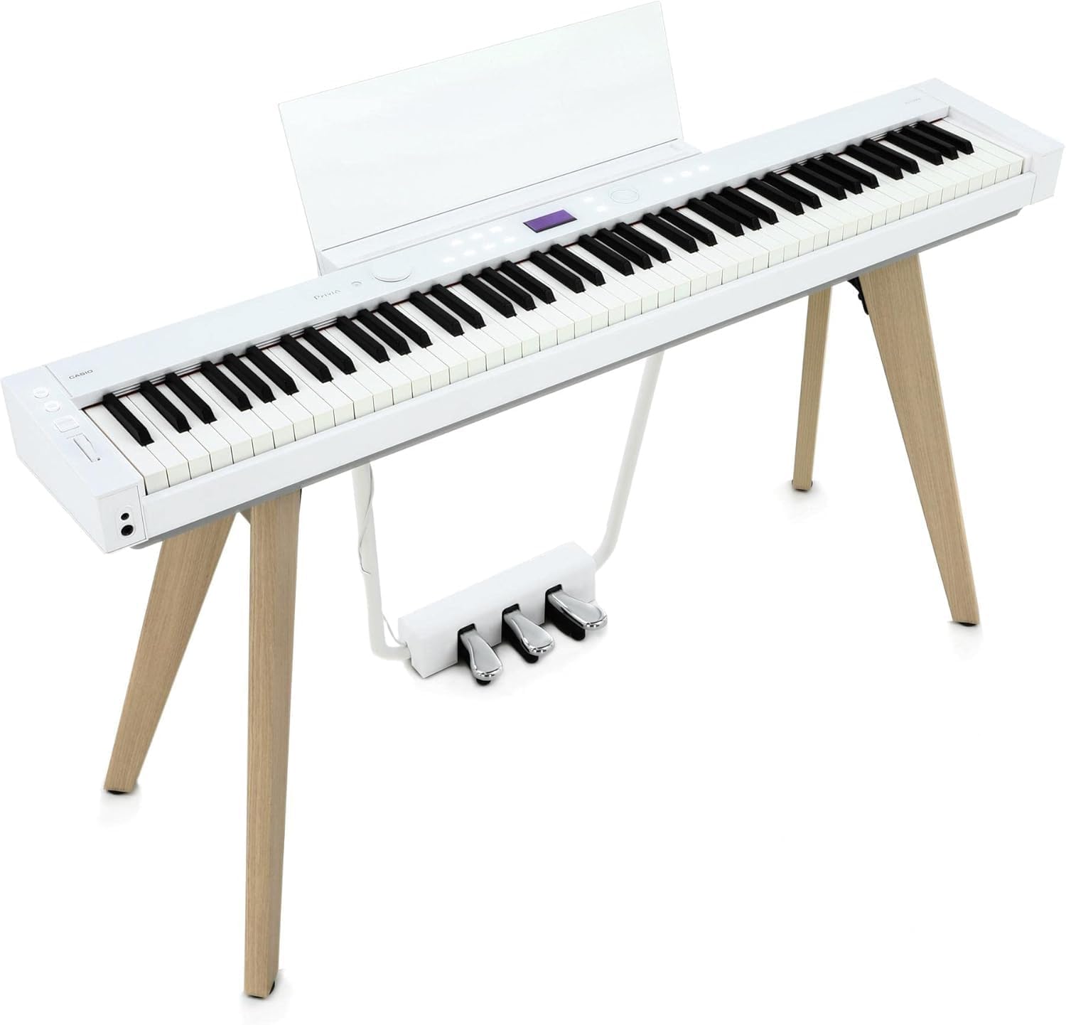 Casio Privia PX-S7000 Piano - White with Stand and 3 Pedals, Deluxe Piano Bench, Faber Piano Adventures Primer Level Learning Library Pack, and HD 280 Pro Headphones (White)