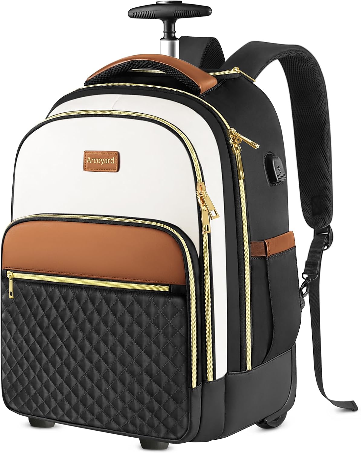 Rolling Backpack Carry On Luggage For Adults With Wheels, 40L Wheeled Backpack For Women, Travel Roller Bag, Beige Brown