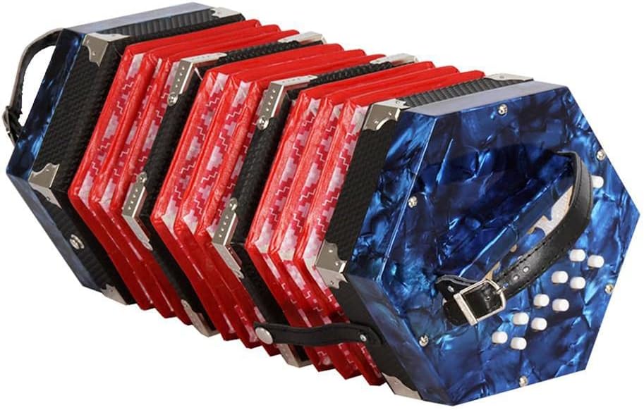 Professional Accordion Concertina With 20 Buttons, With Carrying Bag And Adjustable Hand Strap, For Daily Practice Stage Performance(Blue)