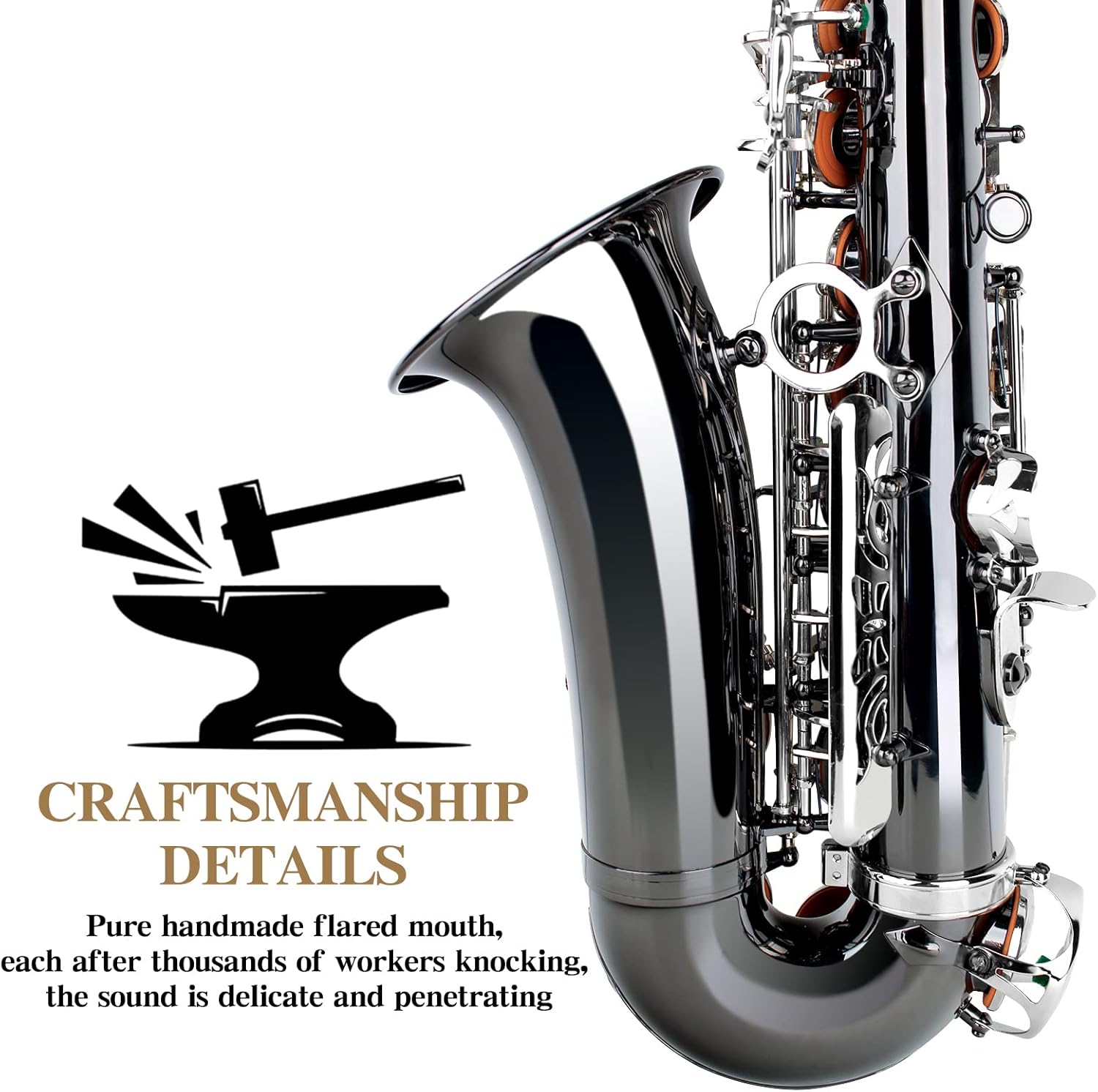 SLADE Eb Alto Saxophone for Beginner Students, Adult, Black & Silver