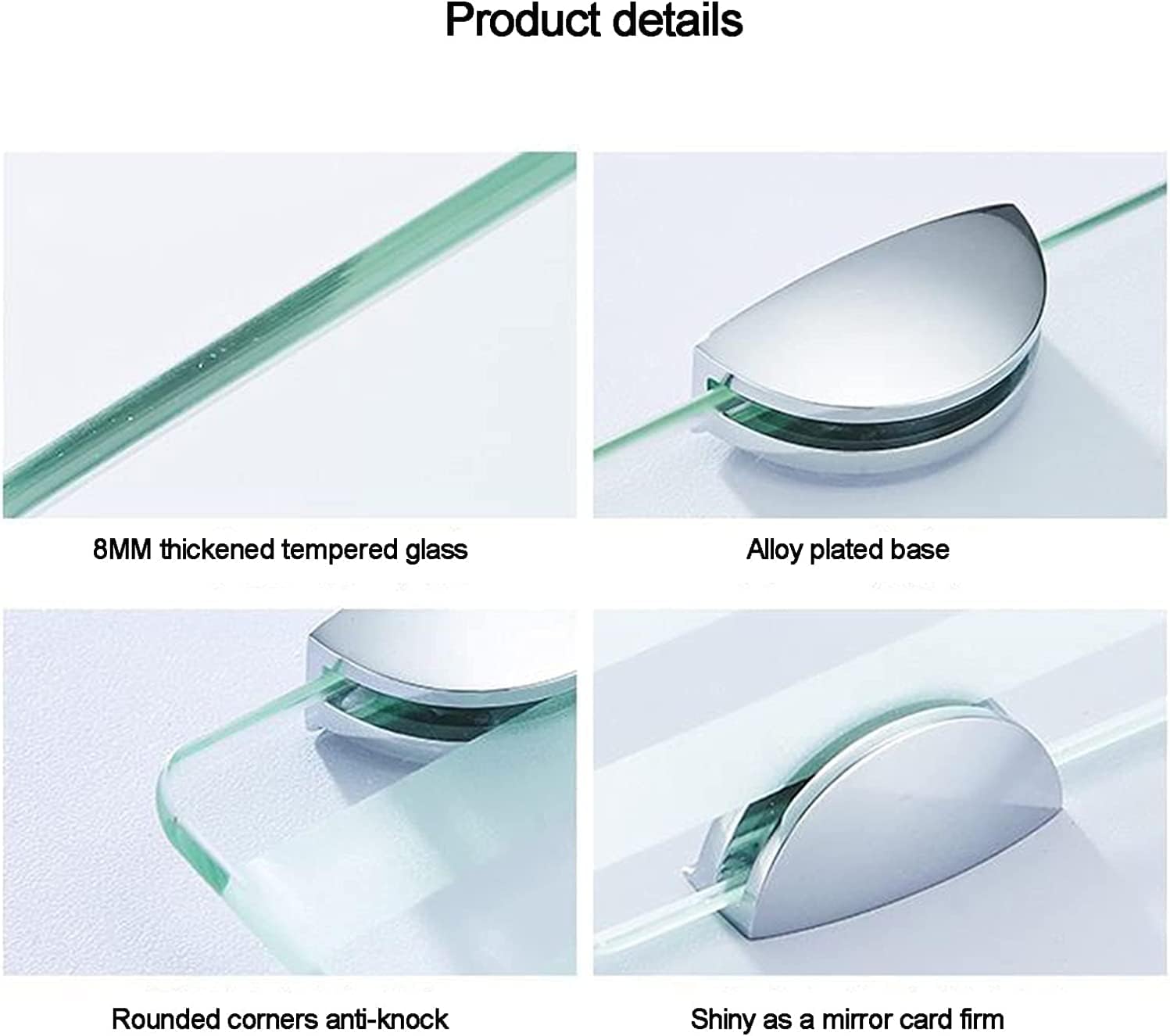 IOCCIOBB Bathroom Glass Shelf Glass Shelf Bathroom Shower Shelf, 8MM Thick Tempered Glass Wall Mount, Rectangular with Alloy Plating Bracket (Size : 42.5cm)