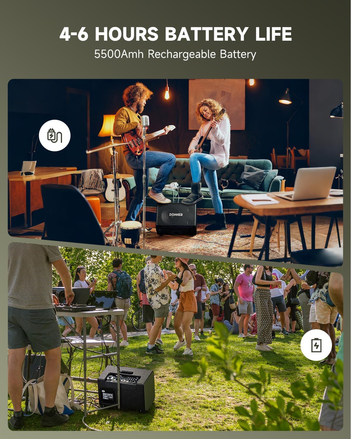 Donner MT-1 Portable PA System, 300W Wireless BT Speaker Sound Amplifier, 4-6h Outdoor Use, with Two 2.5