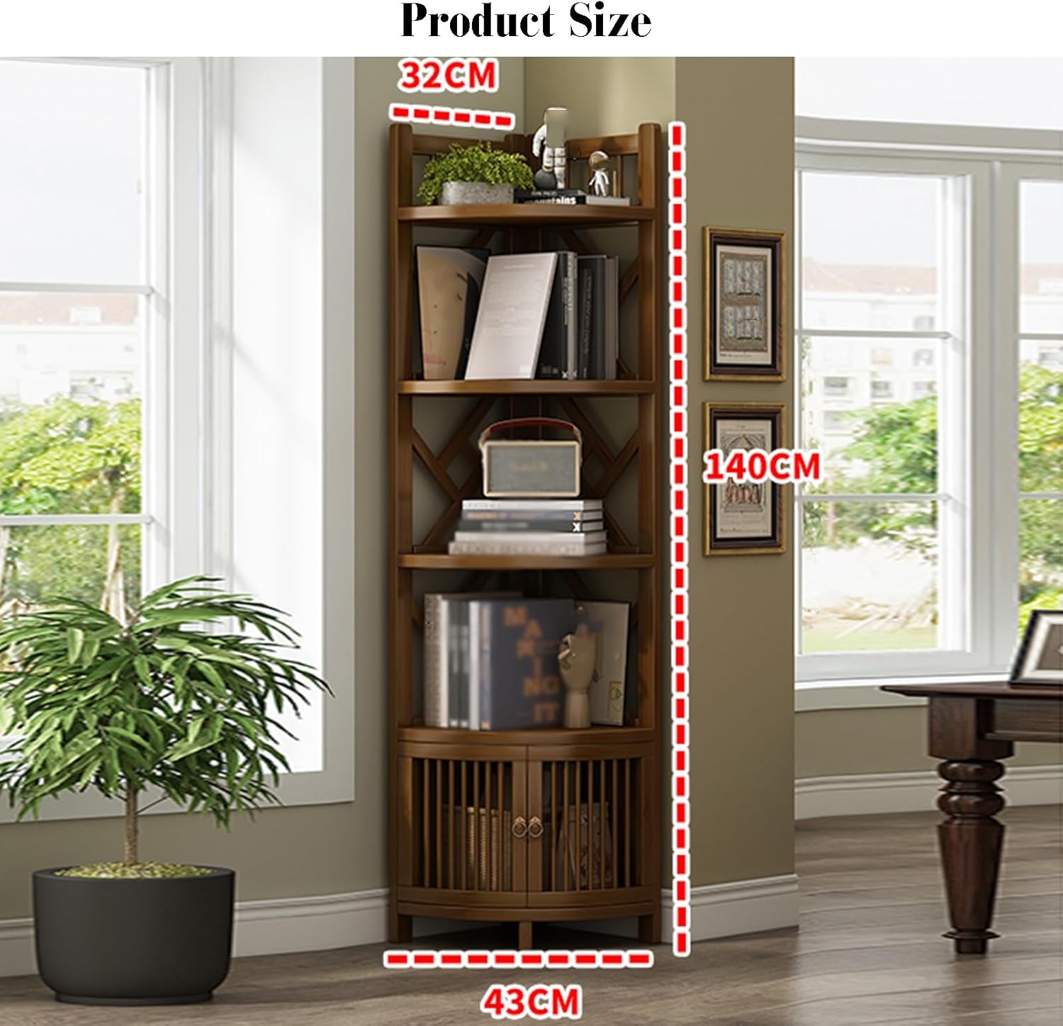 Corner Bookshelf,Walnut Color Open Bookcase,Corner Shelf,Tall Corner Book Shelf Display Rack with Baffles Suitable for Storing Documents,Magazines ()