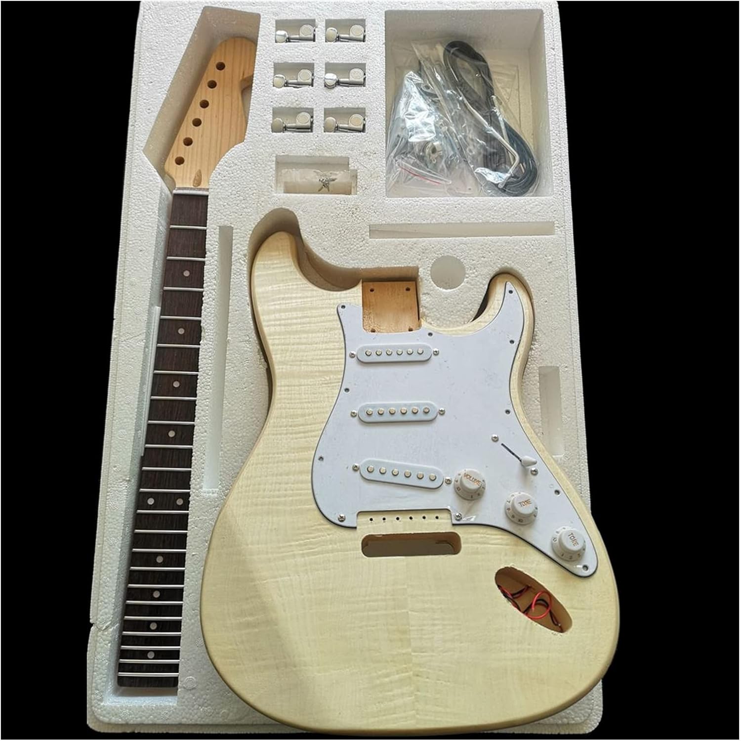 Electric Guitar Build Kit Maple Tiger Basswood Body Hard Maple Neck for ST Unfinished Guitar Body (Color : Number 2)
