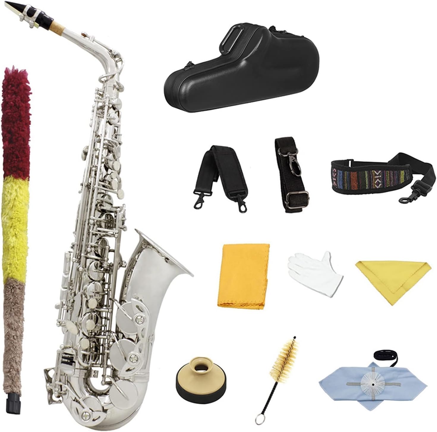 Alto Saxophone EB Tune Gold Lacquer Silver Lacquer Brass Body Woodwind Instrument Beginner Saxophone (Color : Silver Sax)