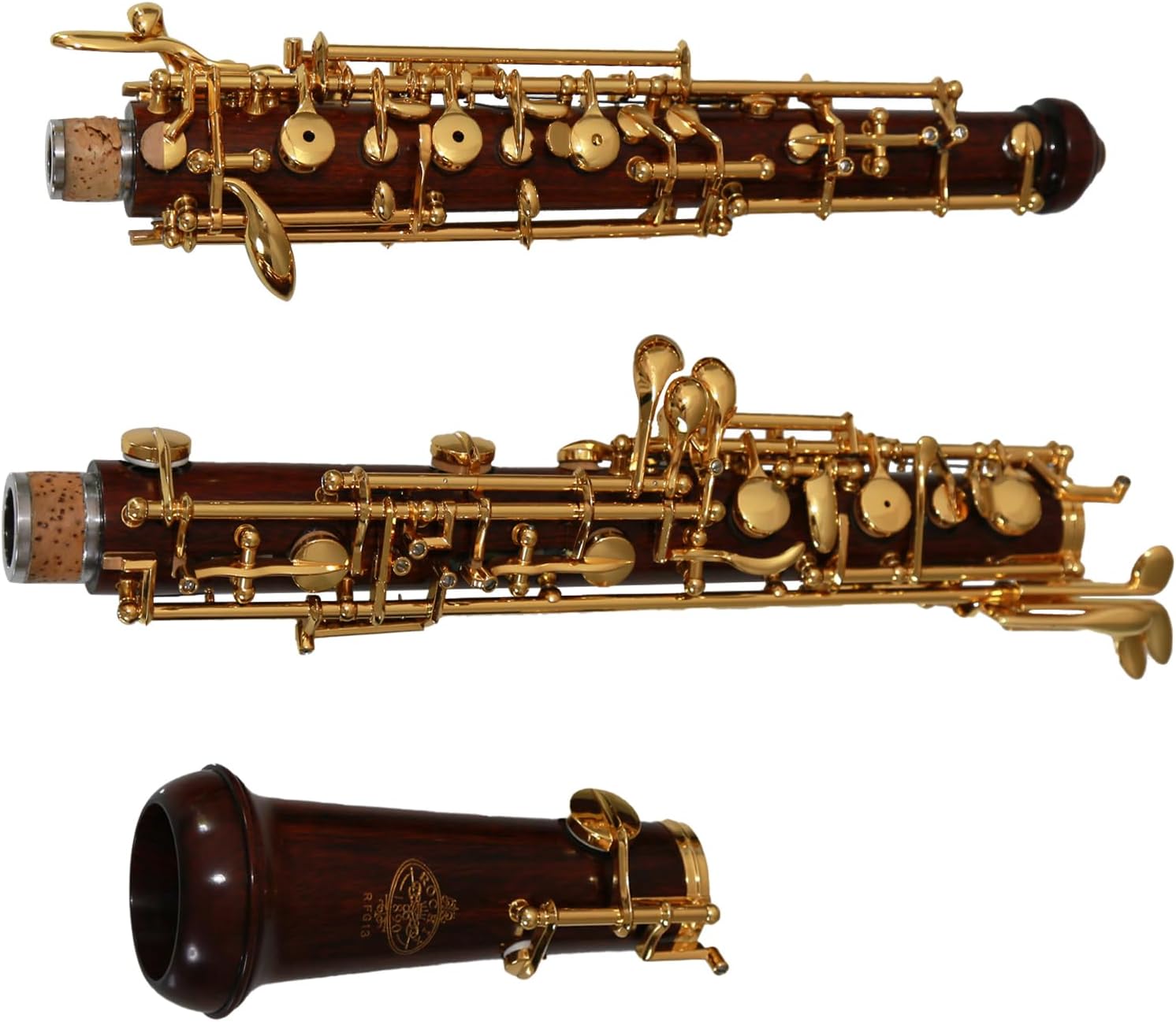 Rochix Oboe Professional Performance Level RFG13 Redwood Body Gold Plated Full Automatic C Tone with 2 Reeds,1 Cleaning Cloth,1 Oboe Swab,1 Thumb Rest,1 Case and More