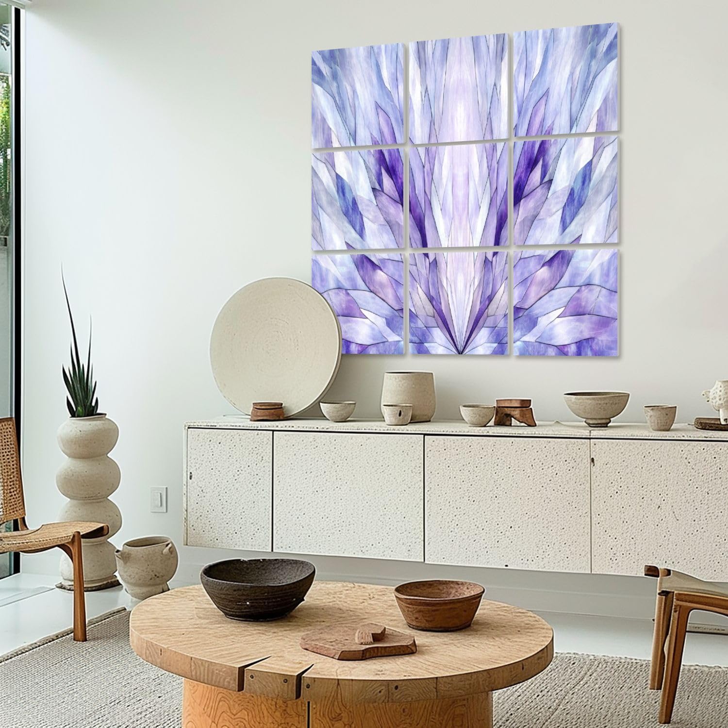 Art Acoustic Panels Self Adhesive Ethereal Symmetrical Stained Fractal Designs 9 Packs Decorative Soundproof Wall Panels Large Sound Absorbing Panels for Home Office 60