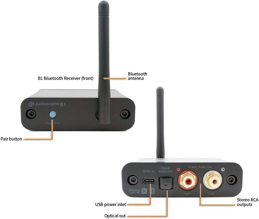 Audioengine B1 5.3 Bluetooth Receiver for Older Classic Stereo Speakers and Sound Systems - Long Range HiFi Adaptive Wireless Up to 32 Bit Audio Music Streamer