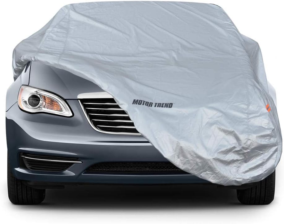 Motor Trend TrueShield Waterproof Car Cover - Heavy Duty Outdoor Fleece-Lined Sonic Coating - Ultimate 6 Layer Protection (XL Up to 210