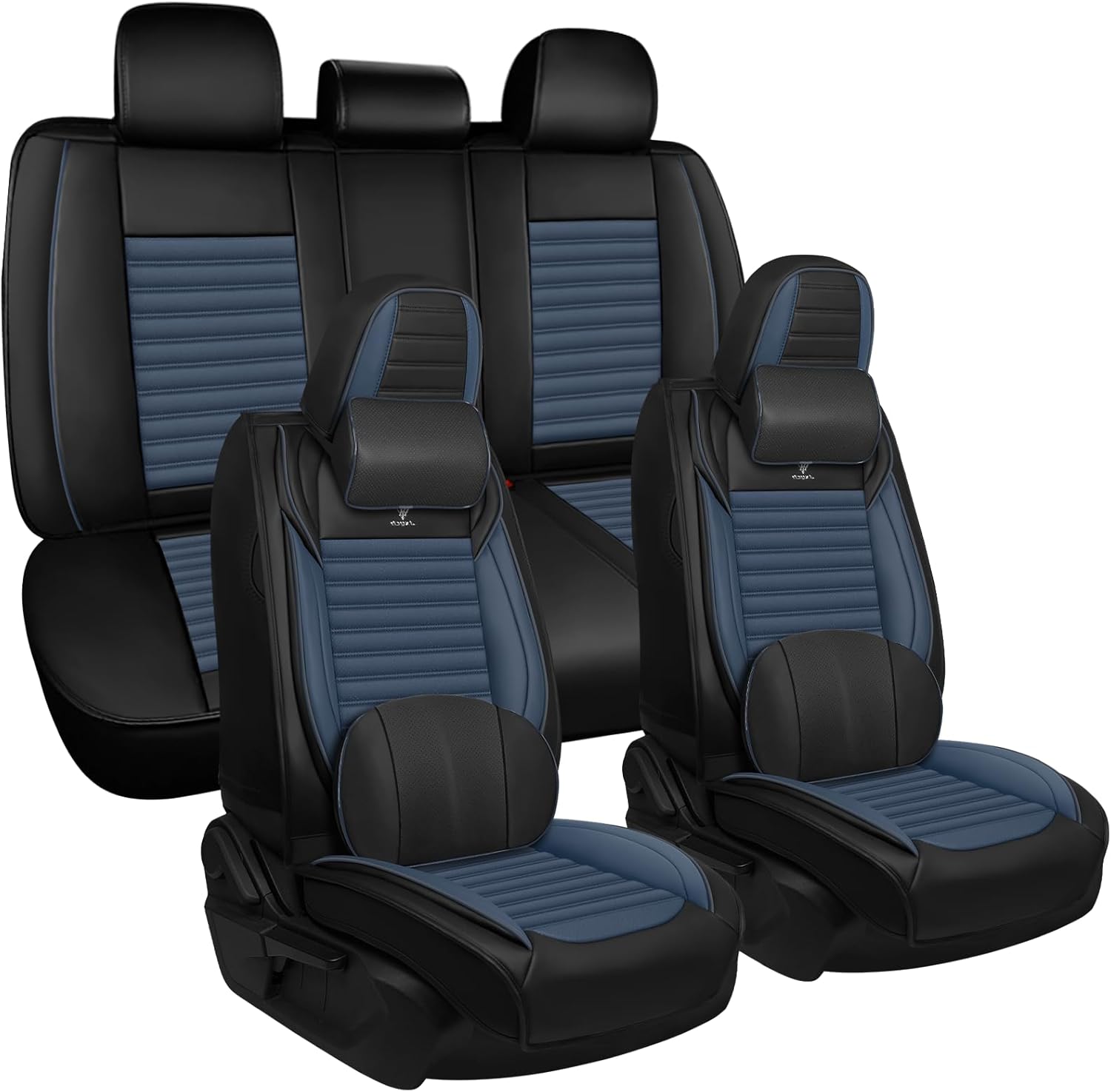 Seat Covers Full Set Fit for Nissan Titan 2004-2025, Breathable and Comfortable Leather Car Seat Cover, Deluxe Waterproof Cushion Cover Auto Interior Accessories (Black Blue)