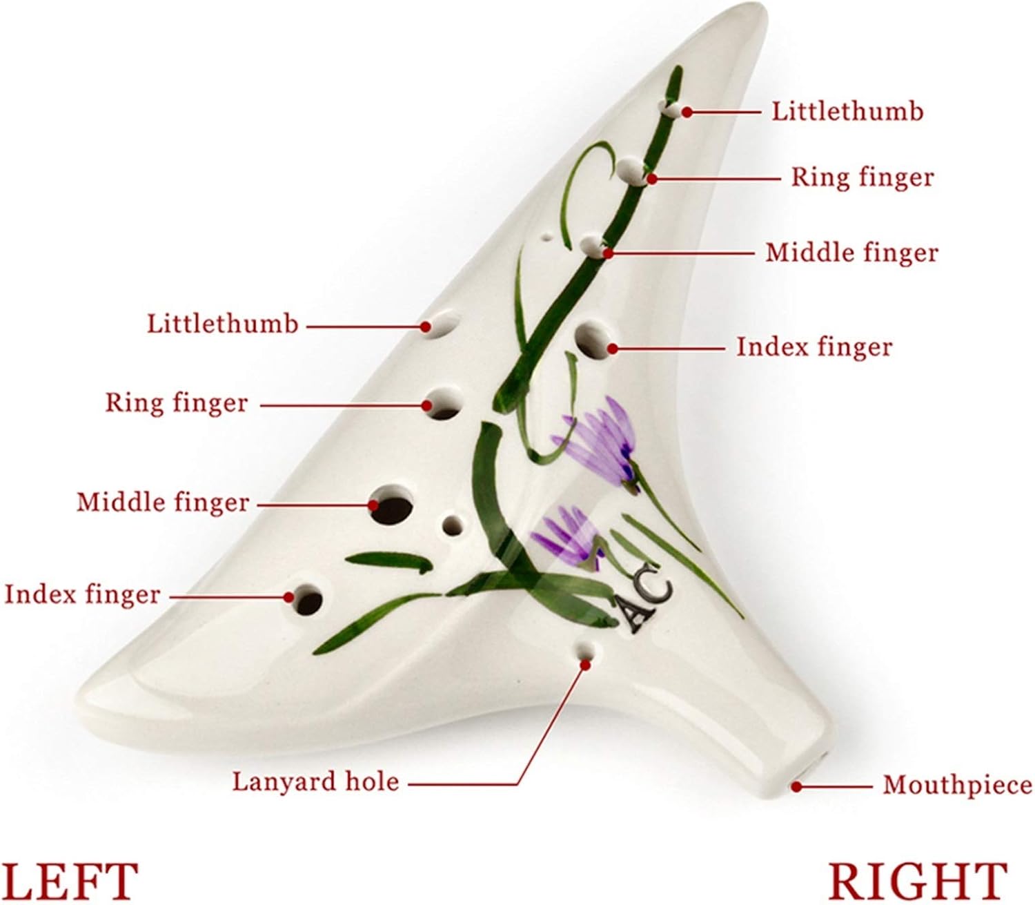 12 Holes Alto C Ocarina White Flower Element Music Instruments Chinese Woodwind Instrument Flute(Ocarina with Bag)