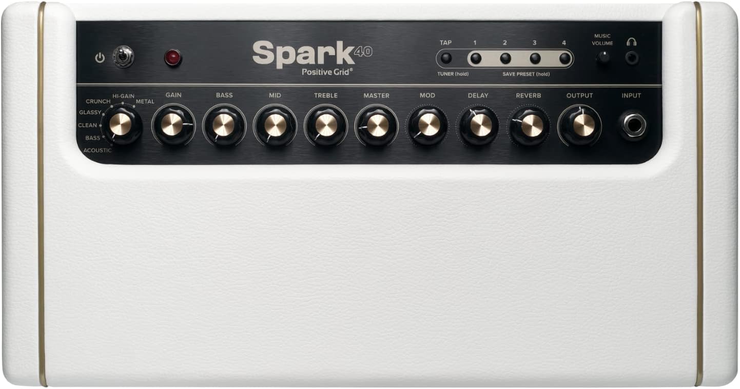Positive Grid Spark Pearl Guitar Amplifier Electric, Bass and Acoustic Guitar 40-Watt Combo Practice Amp with Spark Mobile App (Pearl)