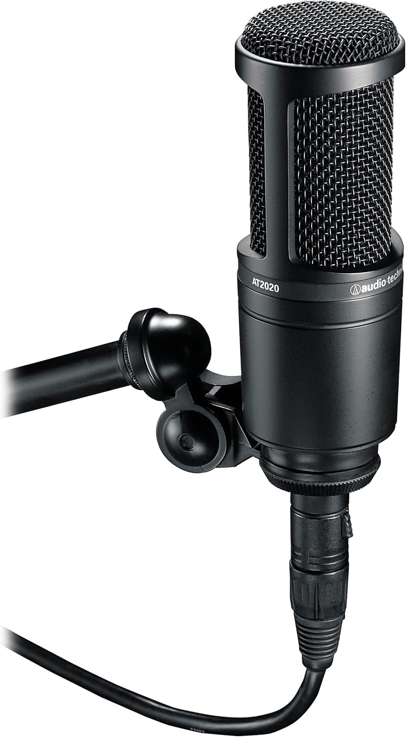 Audio-Technica AT2020 Condenser Studio Microphone with Studio Headphones, Knox Gear Pop Filter, Boom Arm, Shock Mount and XLR Cable