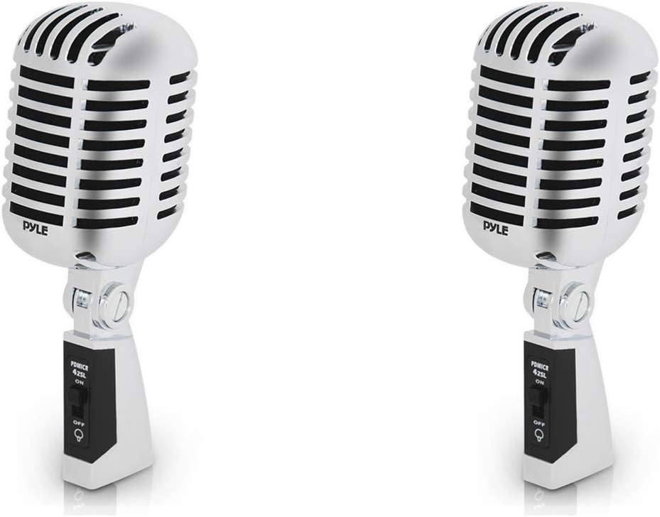 Pyle Pro PDMICR42SL Old Fashioned Vintage Retro Style Dynamic Adjustable Compact Desktop Studio Mic Professional Vocal Recording Microphone (2 Pack)