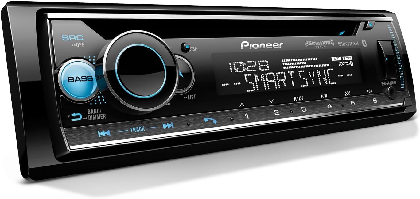 Pioneer DEH-S6220BS 1-Din CD Receiver – Bluetooth, SiriusXM, USB/AUX, Color Change, FLAC, AM/FM, Detachable Face, 13-Band EQ, 50W x 4, Voice Control, Hi-Volt RCA Preouts