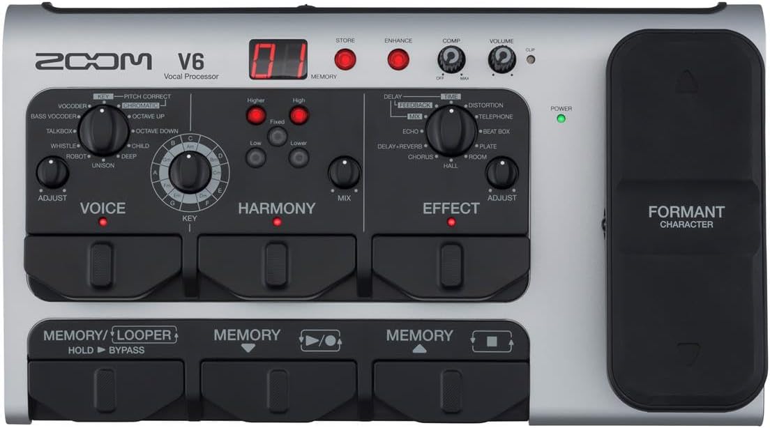 Zoom V6-SP Vocal Processor, Vocal Effects Pedal, Formant Pedal, Harmony, Looper, 10 Studio Grade Effects, For Studio and Live Performance