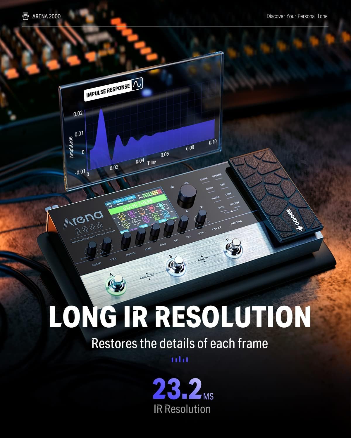 Donner Hush I Travel Guitar - Portable Acoustic Guitar with Arena 2000 Multi-Effects Pedal - Black