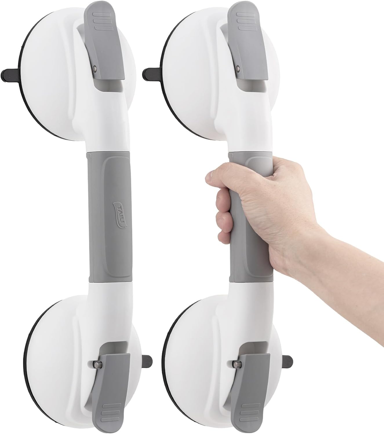 TAILI Grab Bars for Bathtubs and Showers,2 Pack Shower Handles for Elderly Suction,Maximum 330lbs,Shower Grab Bar with Upgraded Rubber Suction Cups,Safety Grip for Senior, No Drilling Removable,Grey