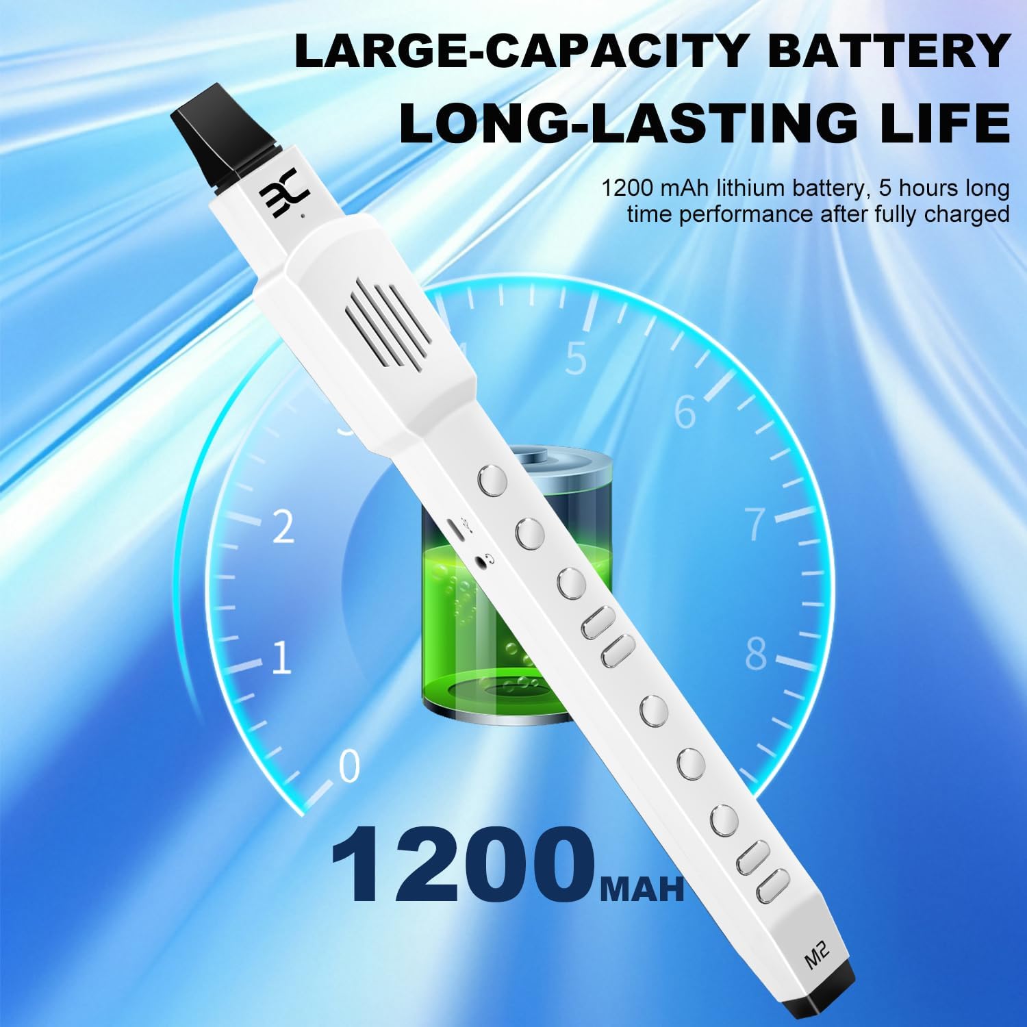 EX Electric Digital Wind Instrument, Electric Saxophone, with 12 Tones, 3 Fingering Modes, 3-Octave Range, Auto Vibrato & Transpose, Bluetooth MIDI & Rechargeable, White