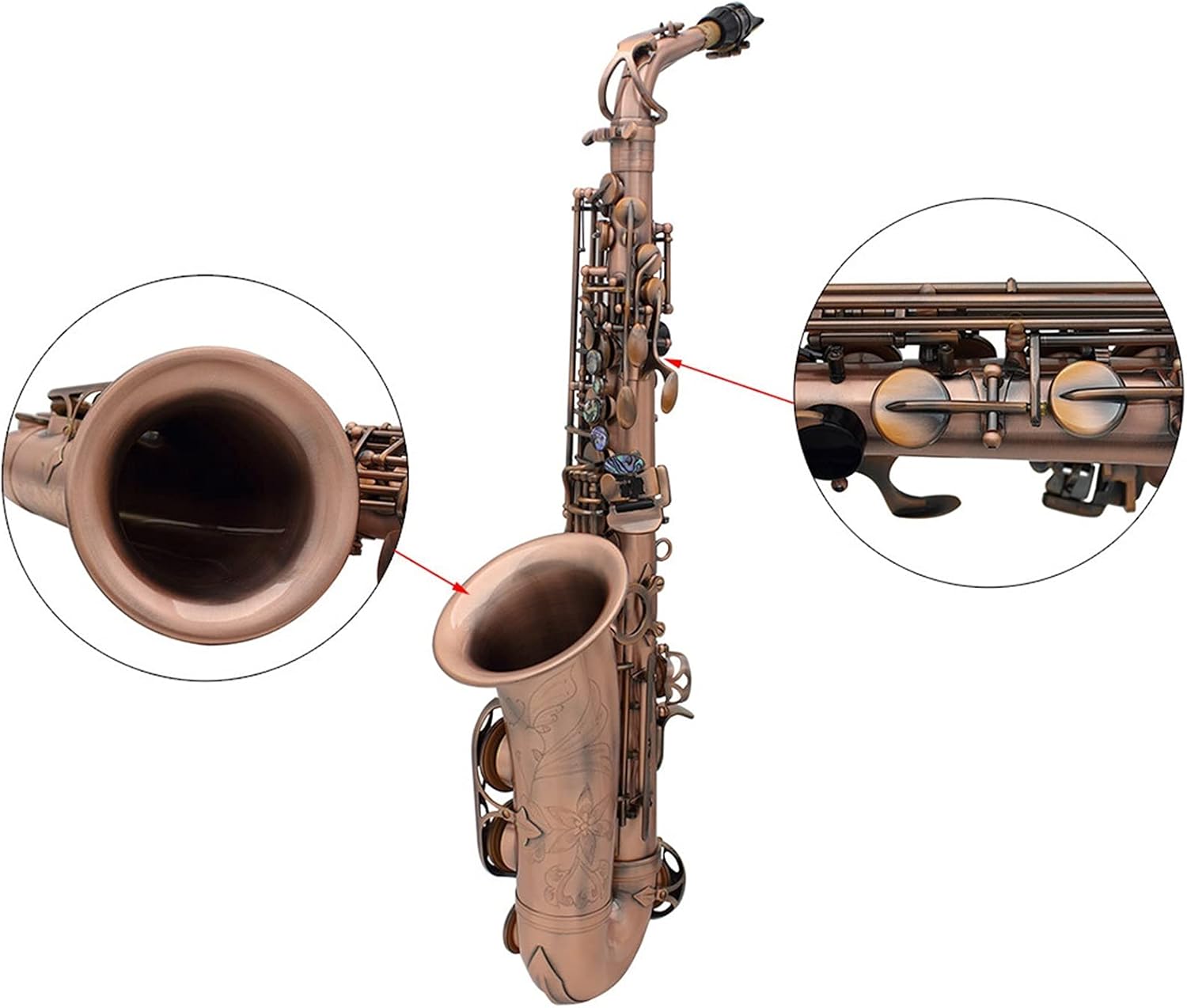 Sax Beginners Kit Professional Red Bronze Curved EB E- Flat Alto Saxophone Sax Abalone Shell Key Carve Pattern with Case Gloves Straps Brush Wind Instrument