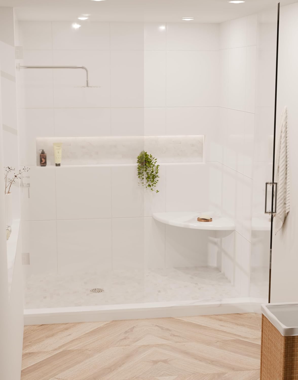 18 Inch Calacatta Engineered Marble Corner Shower Shelf Bathroom Caddy, Wall Mounted Shower Shelf, Classic Flatback Design