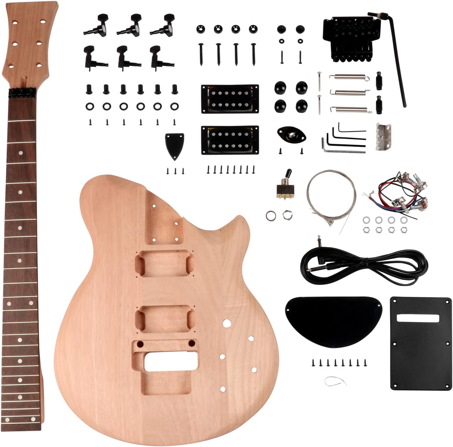 DIY Electric Guitar Kit Beginner Kit 6 String Right Handed with Mahogany Body Mahogany Neck Rosewood Fretboard Black Hardware Build Your Own Guitar.