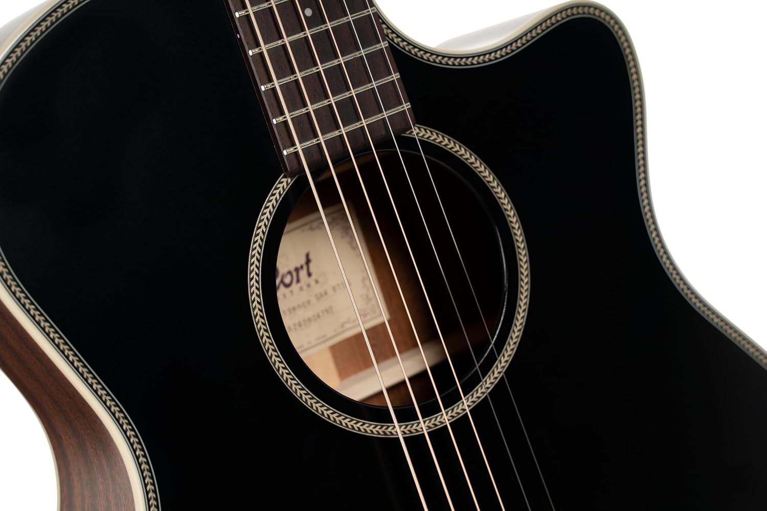 Cort Essence Series ES-GA4 Grand Auditorium Cutaway Acoustic Electric Guitar, Black Top Semi Gloss (GA4BTSG)