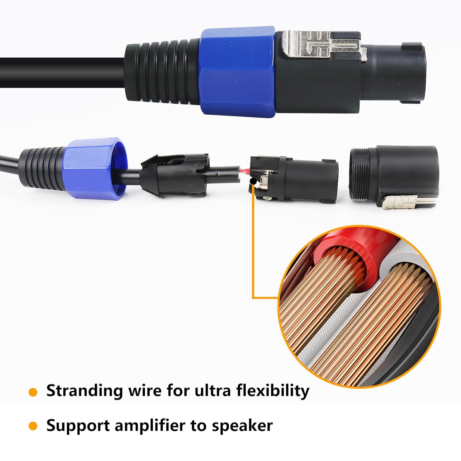 80 Feet Pack of 2 Speakon to Speakon Cables - 2pcs 80Ft NL4FC Speak-On Male Cable - Pro PA DJ Gig Pub Audio Jack Bi Wiring with Twist Lock - 16 AWG of 2 Conductor