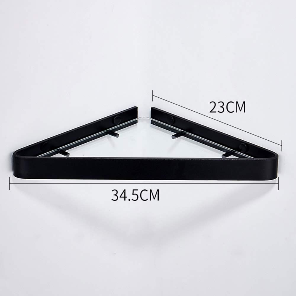 Bathroom Shelf Wall Mounted, Glass Shelf Bathroom, Bathroom Corner Shelf,Aluminum Free Punching Black Shower Rack Bathroom Shelf Glass