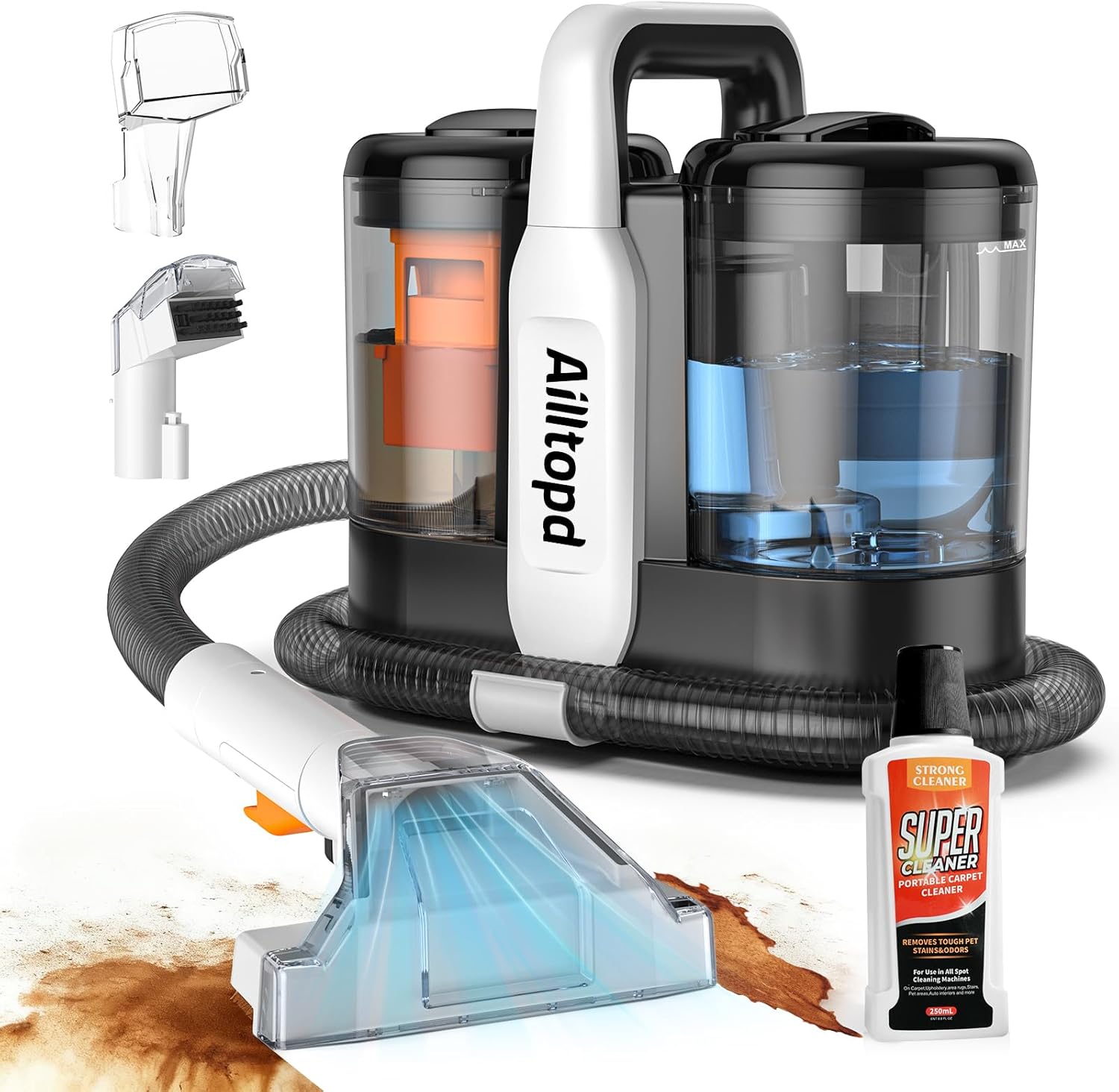 Portable Carpet & Upholstery Cleaner Machine, 15Kpa Powerful Suction & Couch Cleaner Machine, Deep Stain Cleaning for Carpet, Car, Pets, Stairs, Sofa with Self-Cleaning Tool