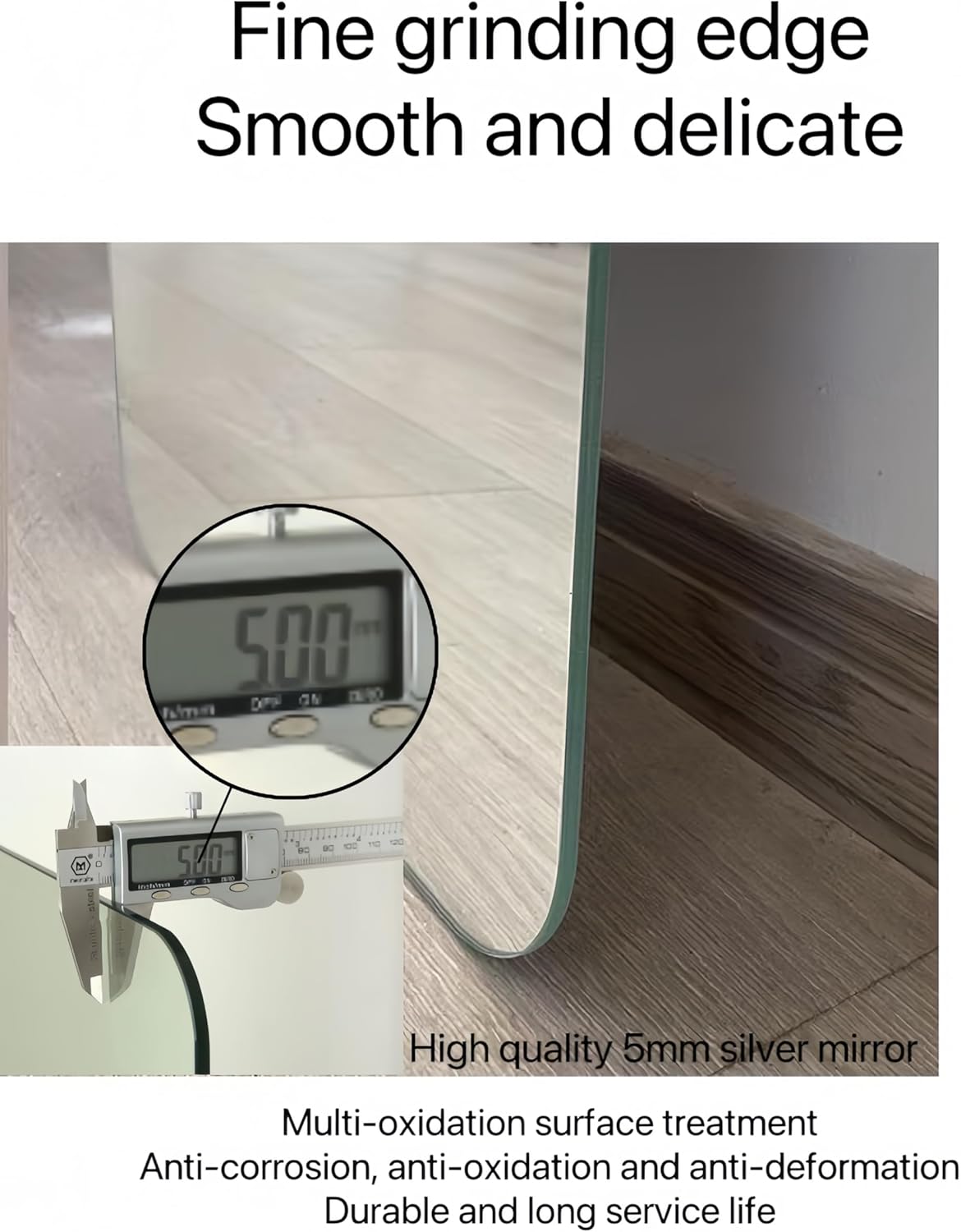 Inch Full Body Round Corner Mirror, Wall Mount Mirror with Hanging Hole, 5mm Silver Explosion-Proof Glass for Living Room Bedroom Cloakroom (56