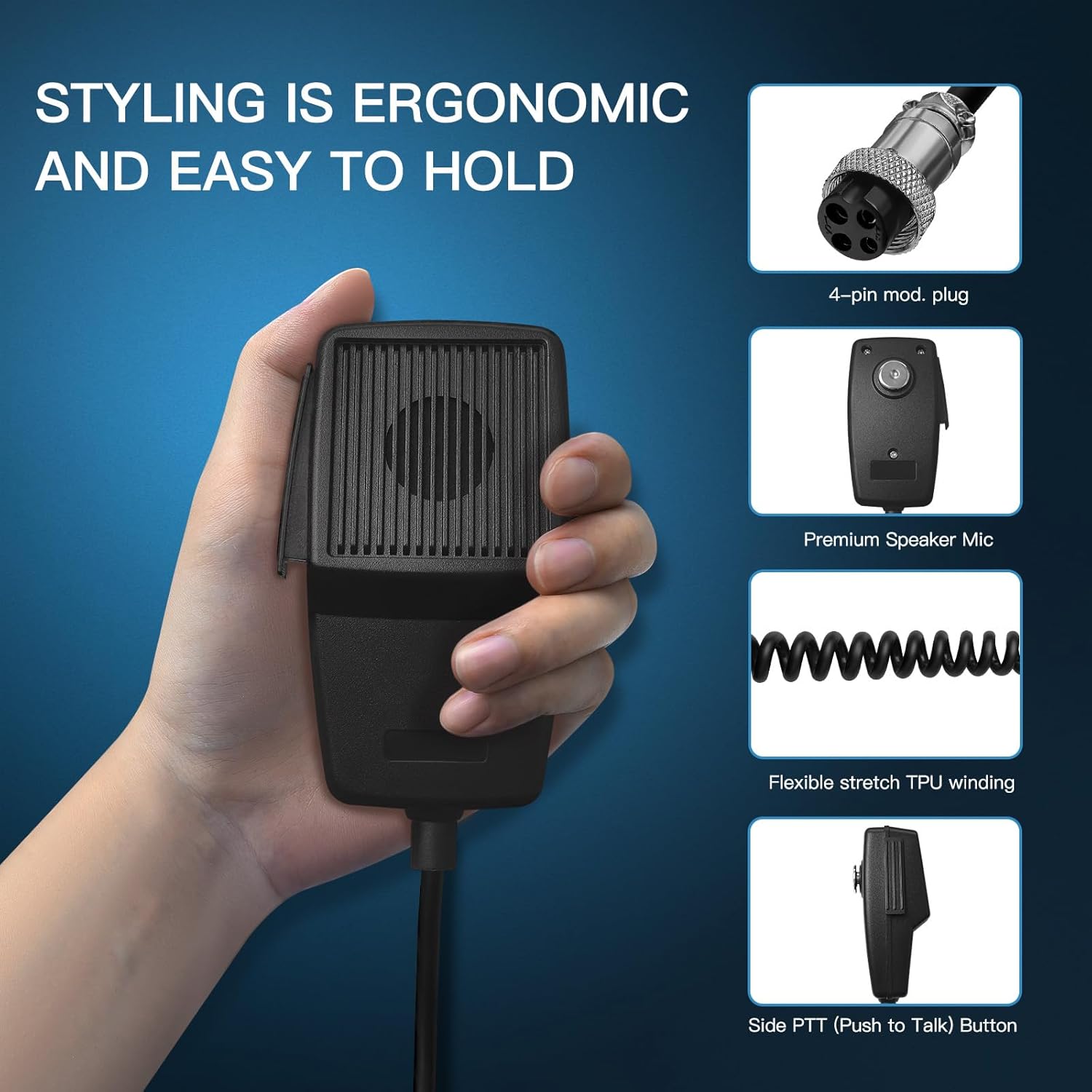 5 Pack 4-Pin CB Microphone with Heavy Duty Coiled Cord,Noise Canceling Dynamic CB Radio Mic Compatible with Cobra,for Uniden,for Workman,for Midland,for Galaxy