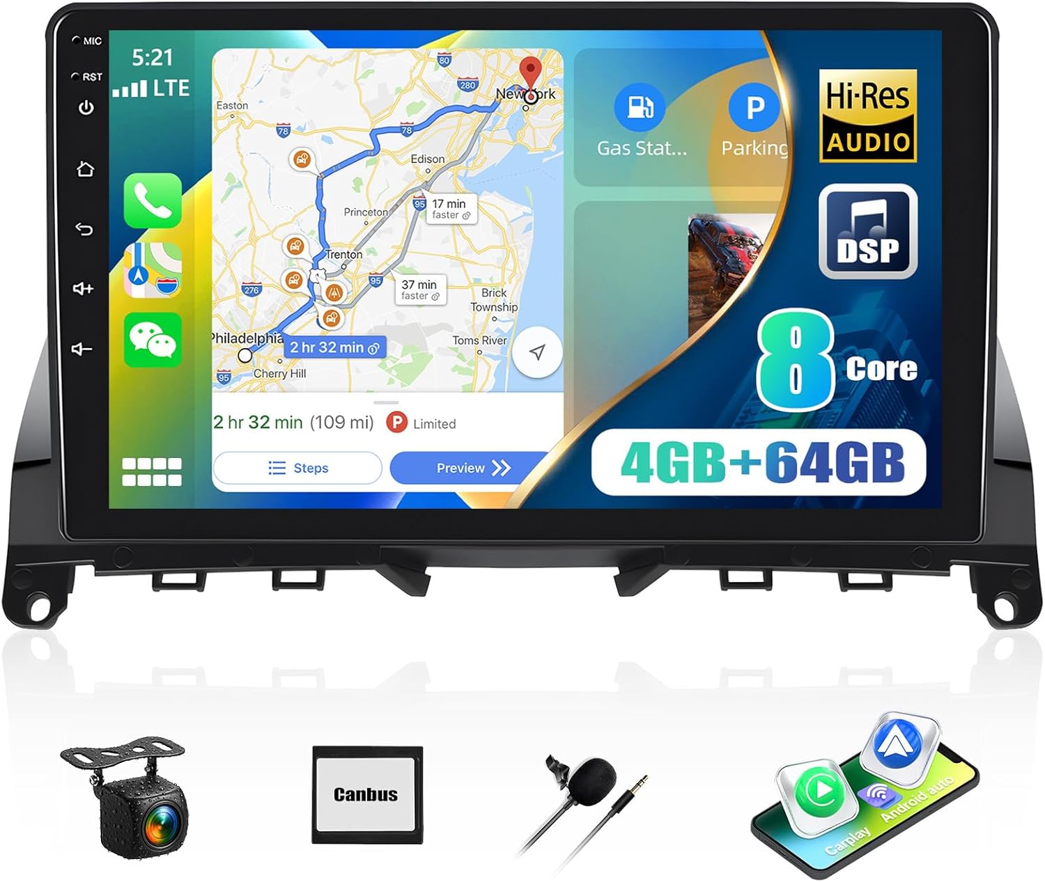 Qualcomm 8-Core 4G+64G Car Stereo for Mercedes Benz C Class C230 C300 C350 W204 2007-2011, CarPlay Android Auto, 9