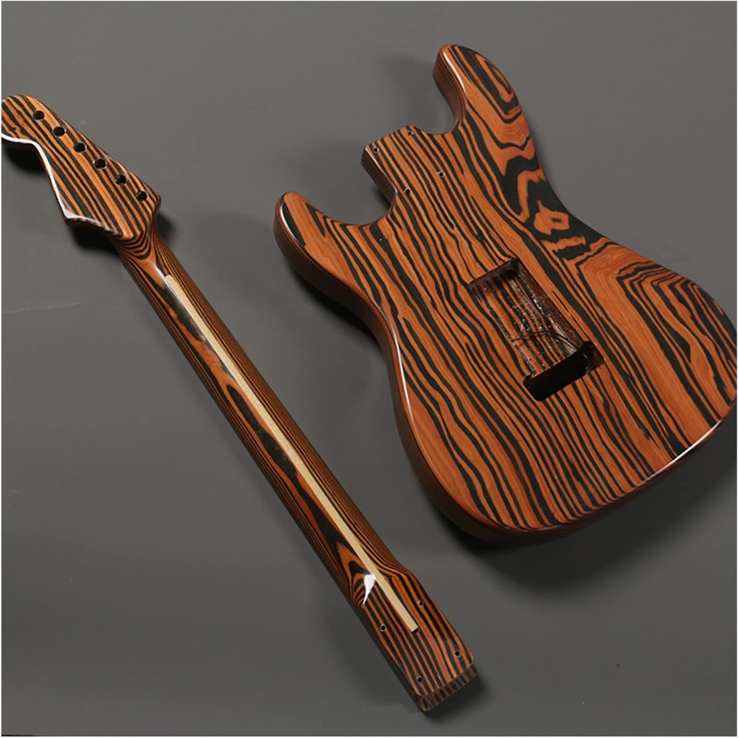 TSTS Right-Hand Unfinished Electric Guitar Builder Kit Pickups Hardware Zebrawood Body Neck&Fingerboard Unfinished Electric Guitar Kit