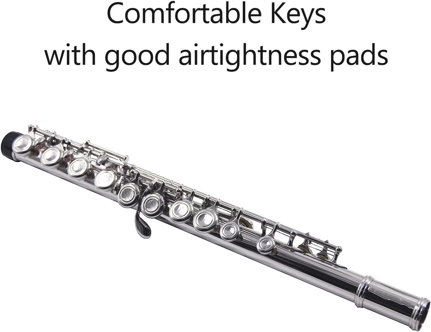 Flute Kit Closed Hole C Flute 16 Keys Cupronickel Nickel-Plated Wind Instrument with Carry Case Cleaning Cloth Gloves Intermediate Flute