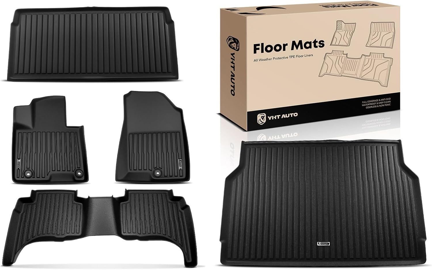 YHTAUTO Floor Mats & Cargo Mat Compatible with Hyundai Santa Cruz 2022-2026 (Crew Cab Pickup), TPE All Weather Car Mats Waterproof Anti-Slip Odorless Floor Liner Trunk Mat, Interior Car Accessories