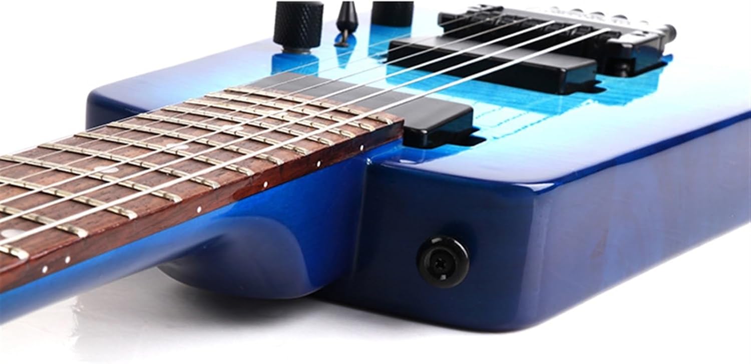 VENEKA Headless Electric Guitar High Gloss Blue 6 String Headless Electric Guitar 22 Frets Basswood Body Rosewood Fretboard